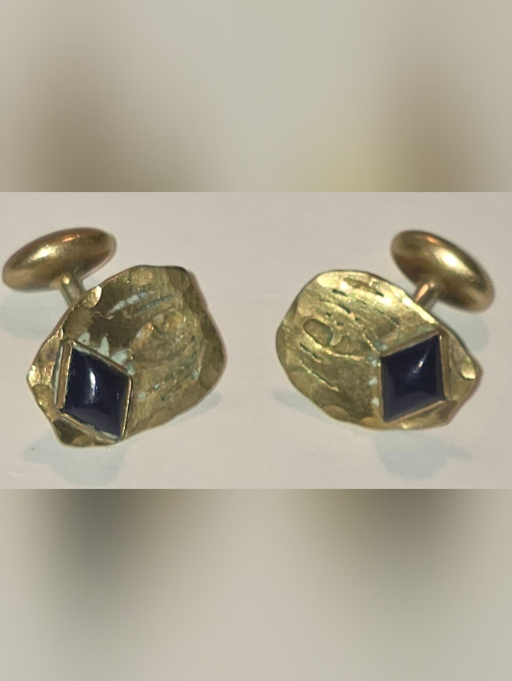 Vintage Brass Men's Cufflinks with Lapis Luzuli Stone
